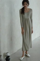 Cotton Maxi Dress with Scoop Neckline and Gathered Empire Waist